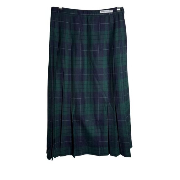Pendleton 100% Virgin Wool Green Navy Plaid Pleated Skirt Size 8 Petite USA made - Picture 2 of 15